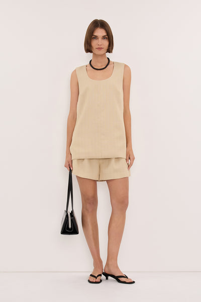 Lilly wearing RUNA WHEAT TAILORED SHORT