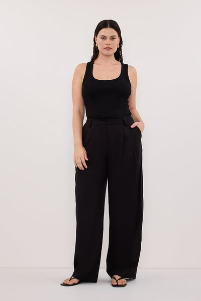 Jasmine wearing EDEN BLACK TAILORED PANT