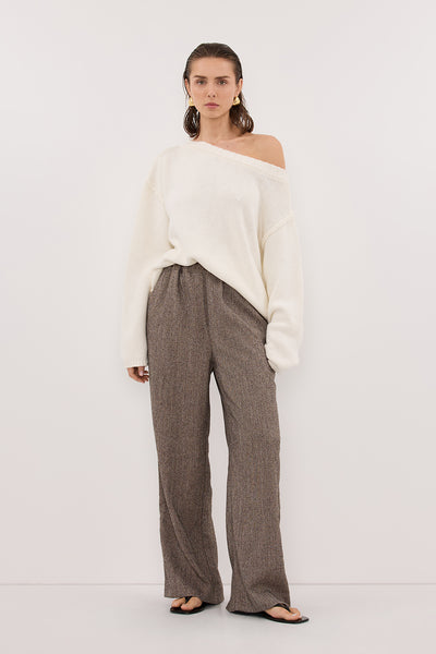 Stas wearing FRANKIE CHOC TWEED PANT