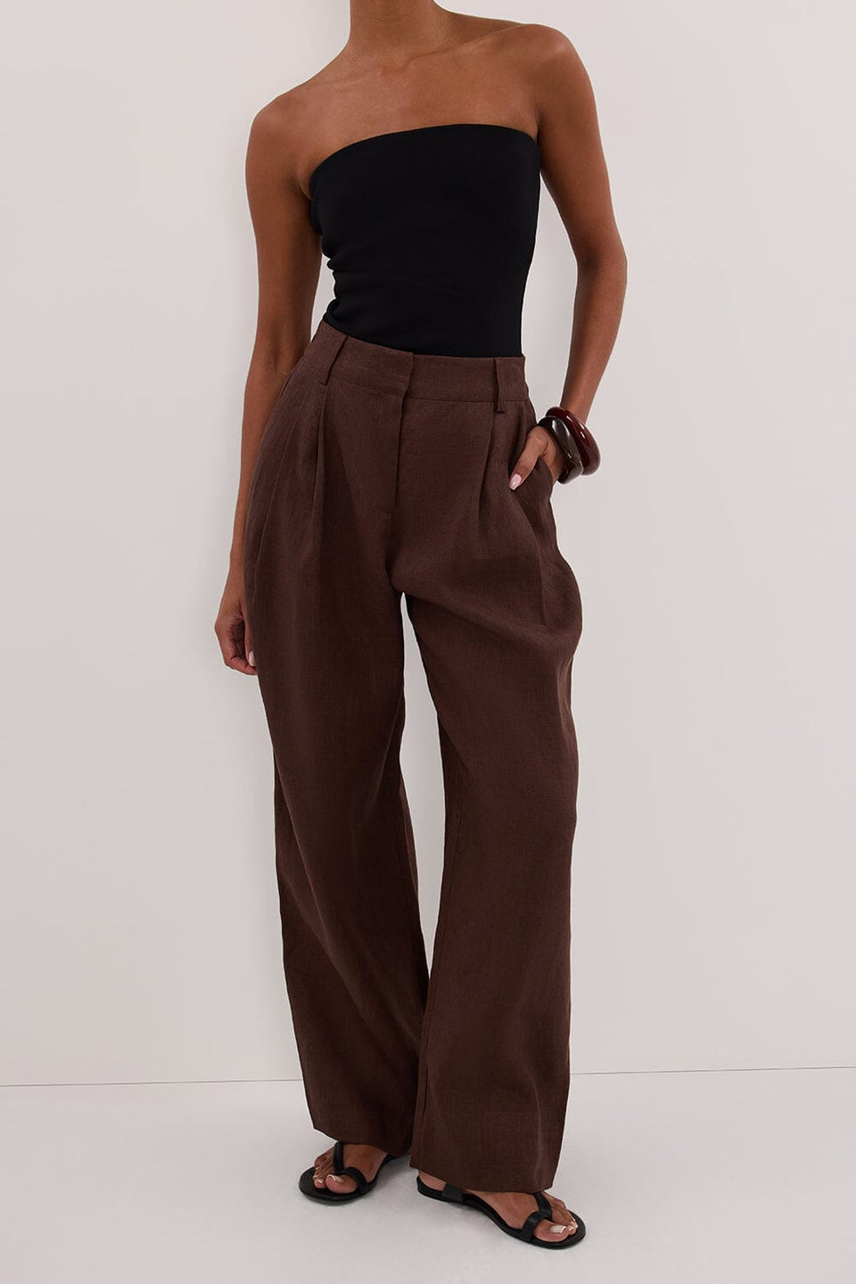 FRAN COCOA CHOC LINEN PANT Clothing DISSH Boutiques 