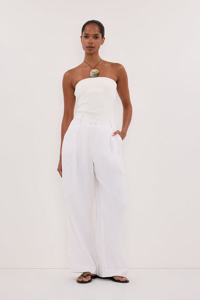 Kristen wearing FRAN WHITE LINEN PANT