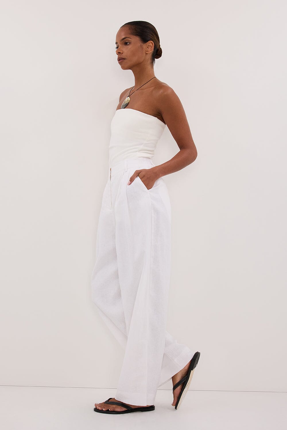 FRAN WHITE LINEN PANT Clothing DISSH Boutiques 