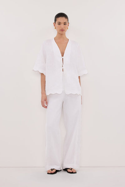 Aude wearing LELA WHITE LINEN PANT