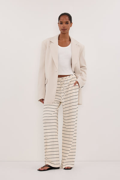 Kristen wearing ESME OFF WHITE STRIPE PANT