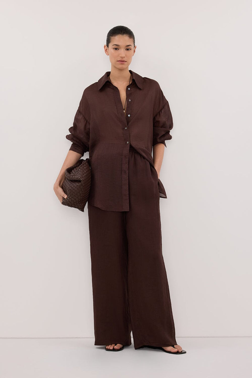 GINNY BURNT CHOC RAMIE PANT Clothing DISSH Boutiques 