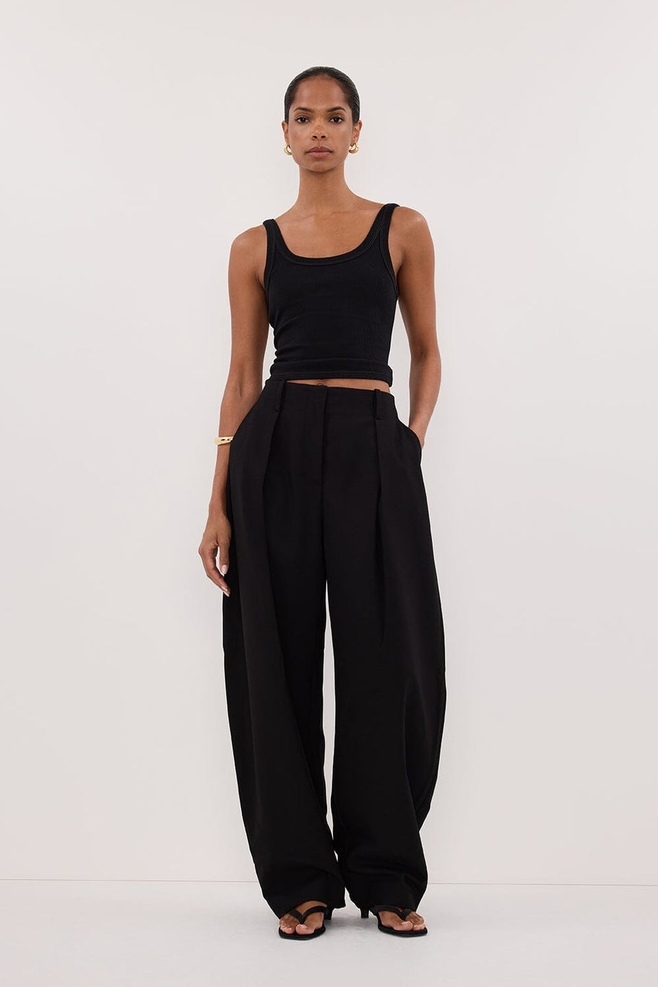 ROMY BLACK BARREL LEG TAILORED PANT - PRE ORDER Clothing DISSH Boutiques 6 BLACK 