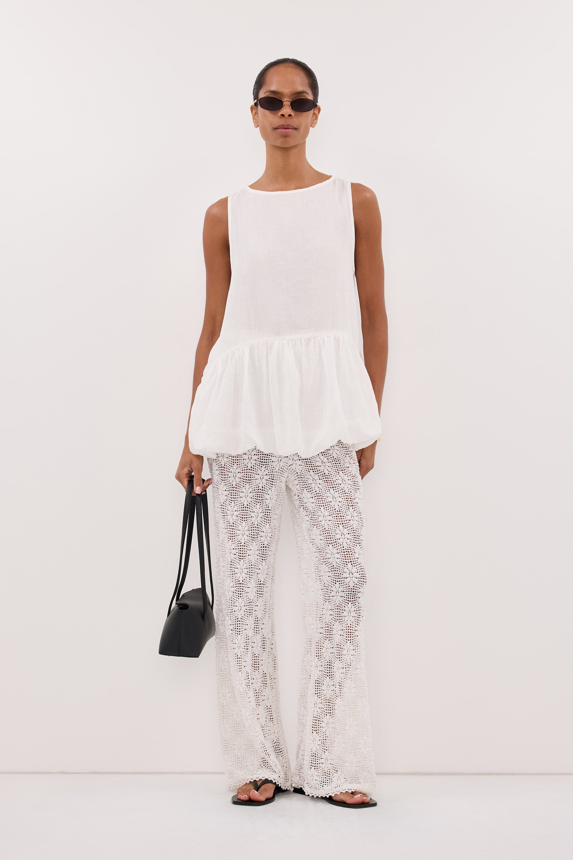 AGNES WHITE CROCHET WIDE LEG PANT