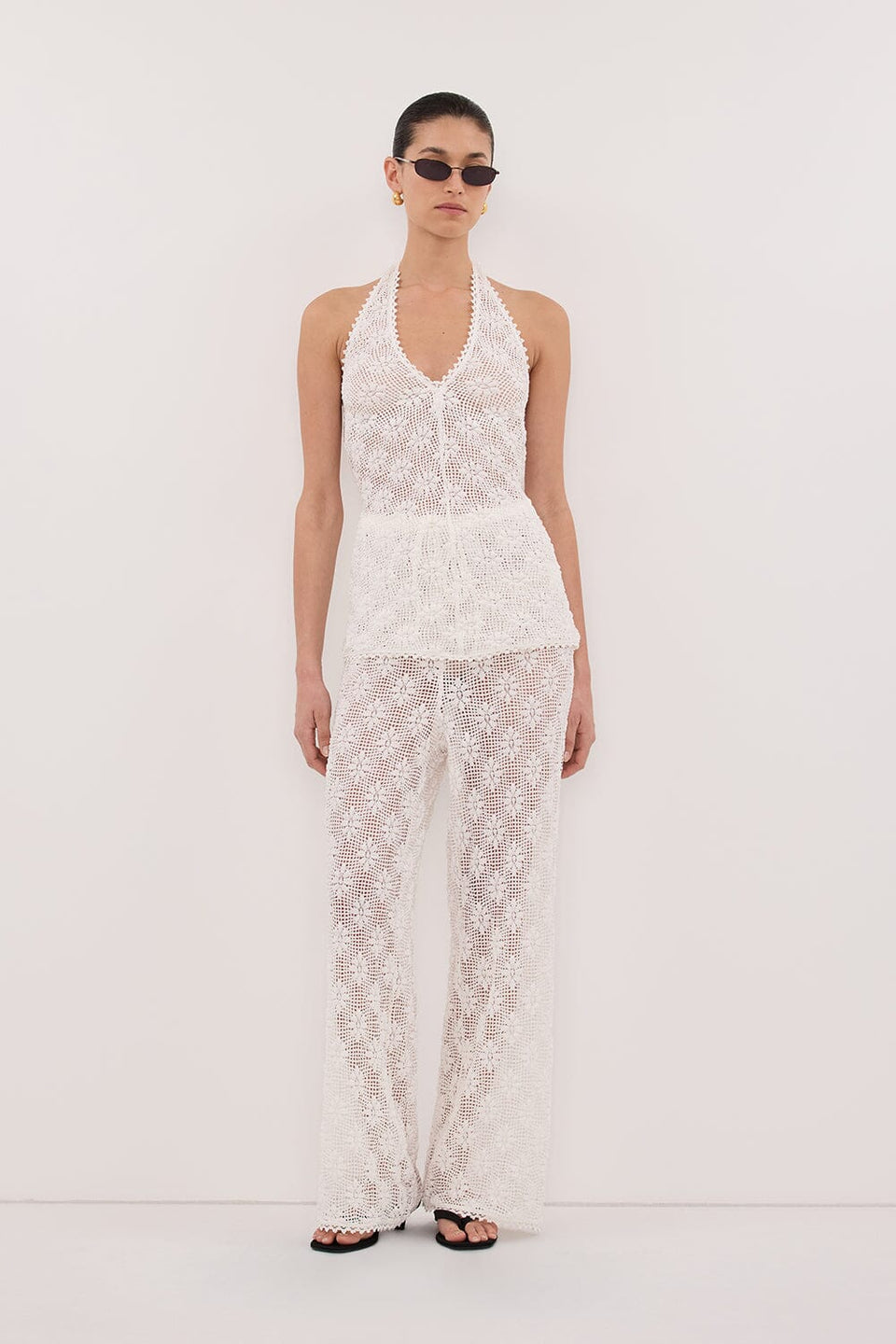 AGNES WHITE CROCHET WIDE LEG PANT Clothing DISSH Boutiques 