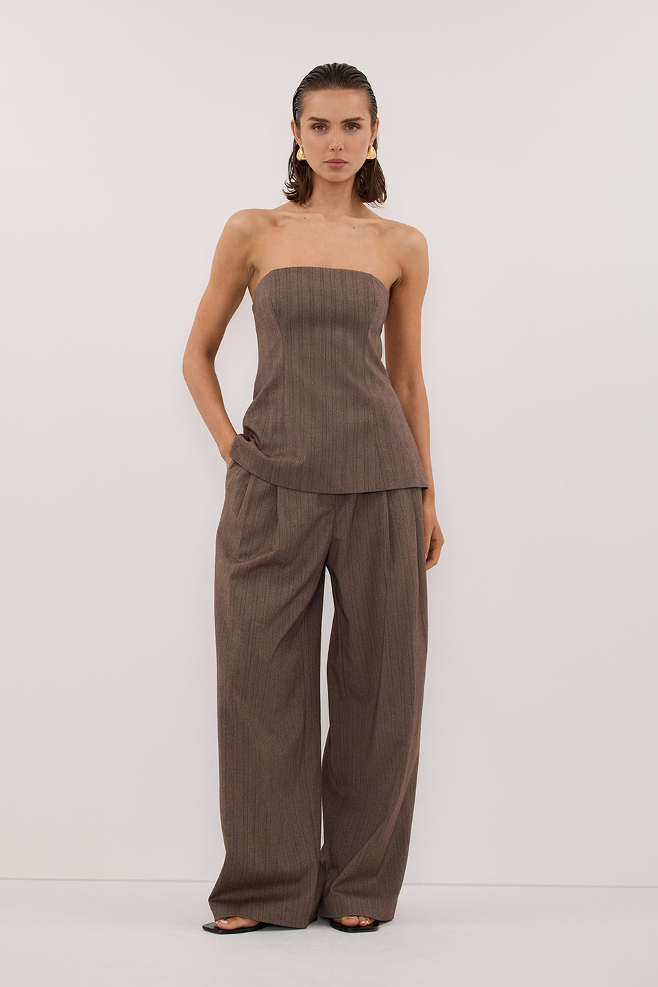 HAILEY CHOC STRIPE RELAXED PANT Clothing DISSH Boutiques 