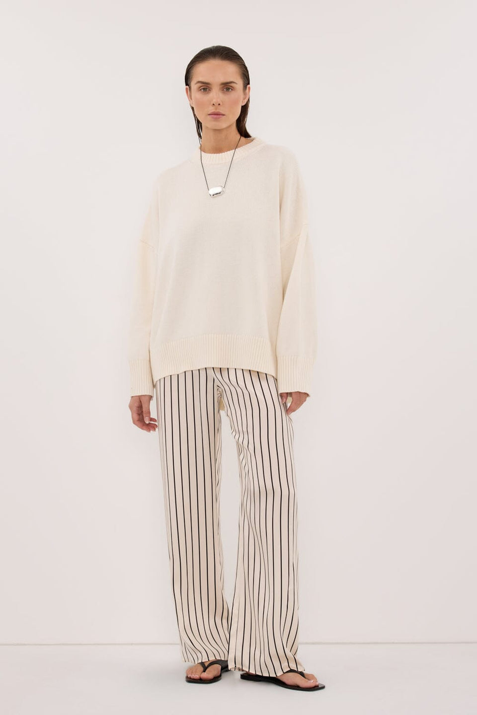 ADRIENNE CREAM STRIPE SILK PANT