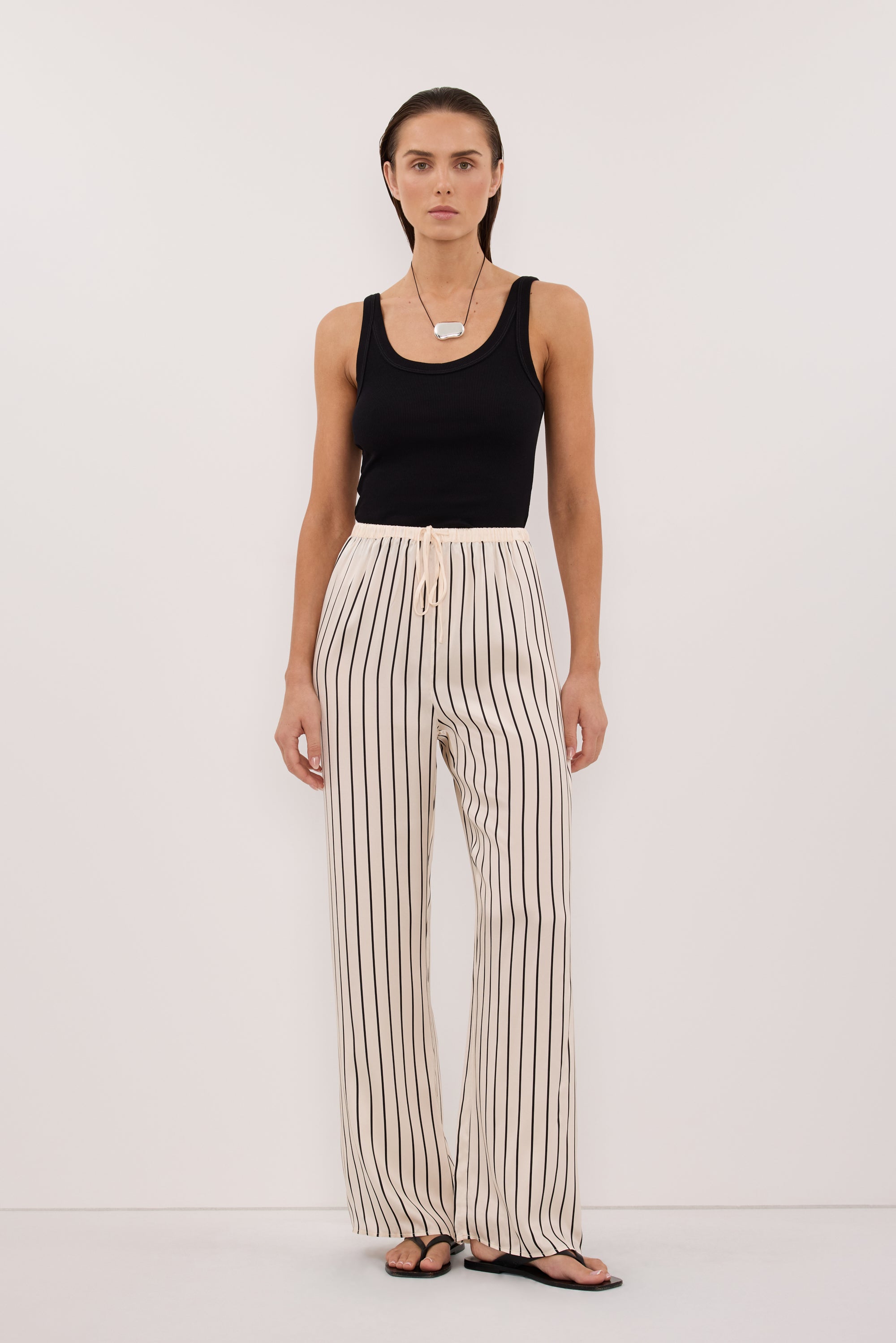 ADRIENNE CREAM STRIPE SILK PANT