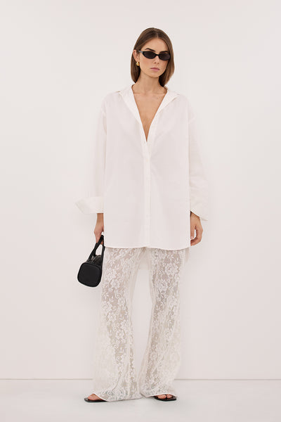 Stas wearing ANYA WHITE LACE PANT