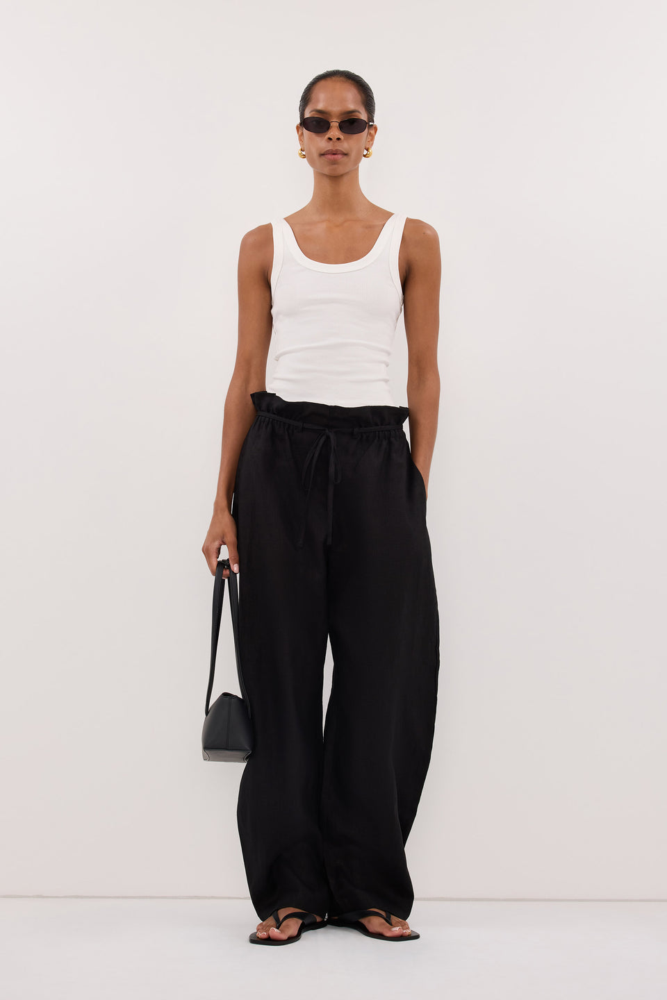 BLAISE BLACK LINEN PAPERBAG PANT