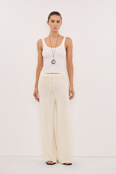 Stas wearing ORIA NATURAL COTTON KNIT PANT