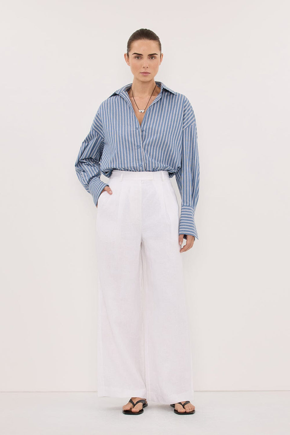 EASTON WHITE WIDE LEG LINEN PANT Clothing DISSH Boutiques 
