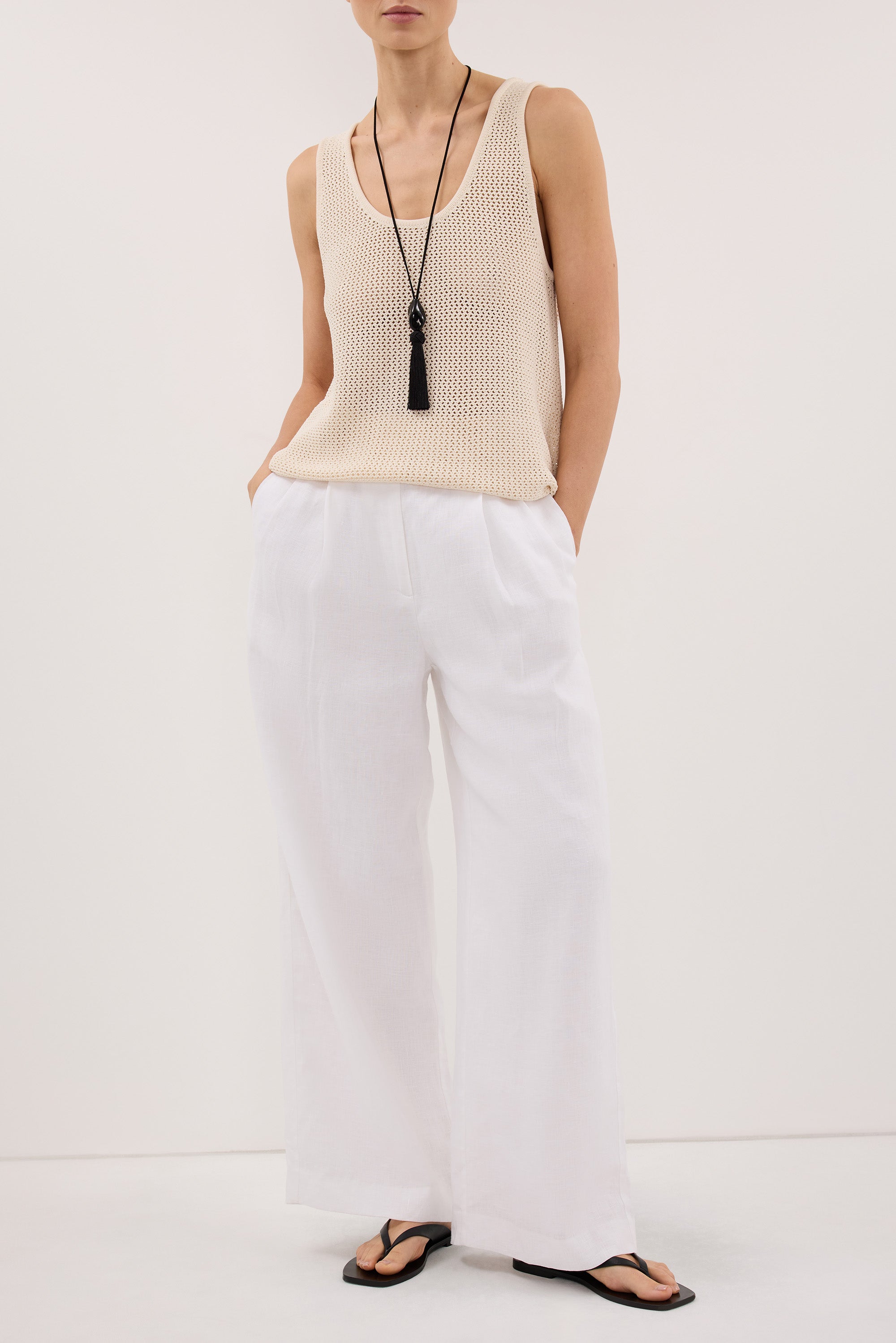 EASTON WHITE WIDE LEG LINEN PANT