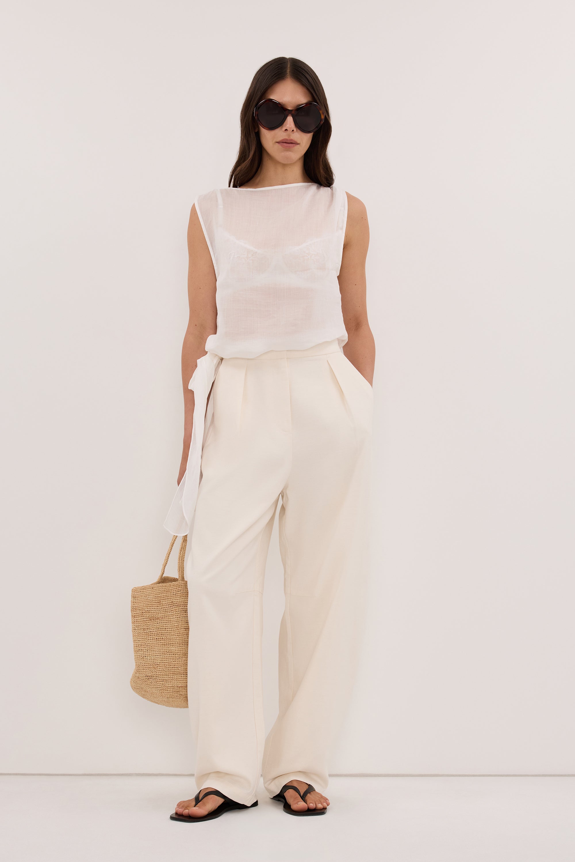CAMILLE CREAM TWILL BARREL LEG PANT