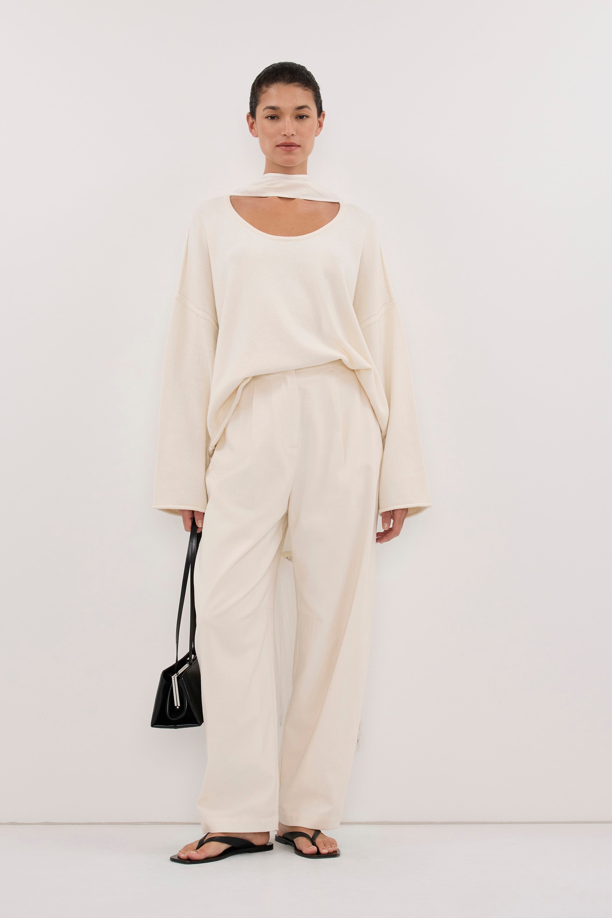 CAMILLE CREAM TWILL BARREL LEG PANT