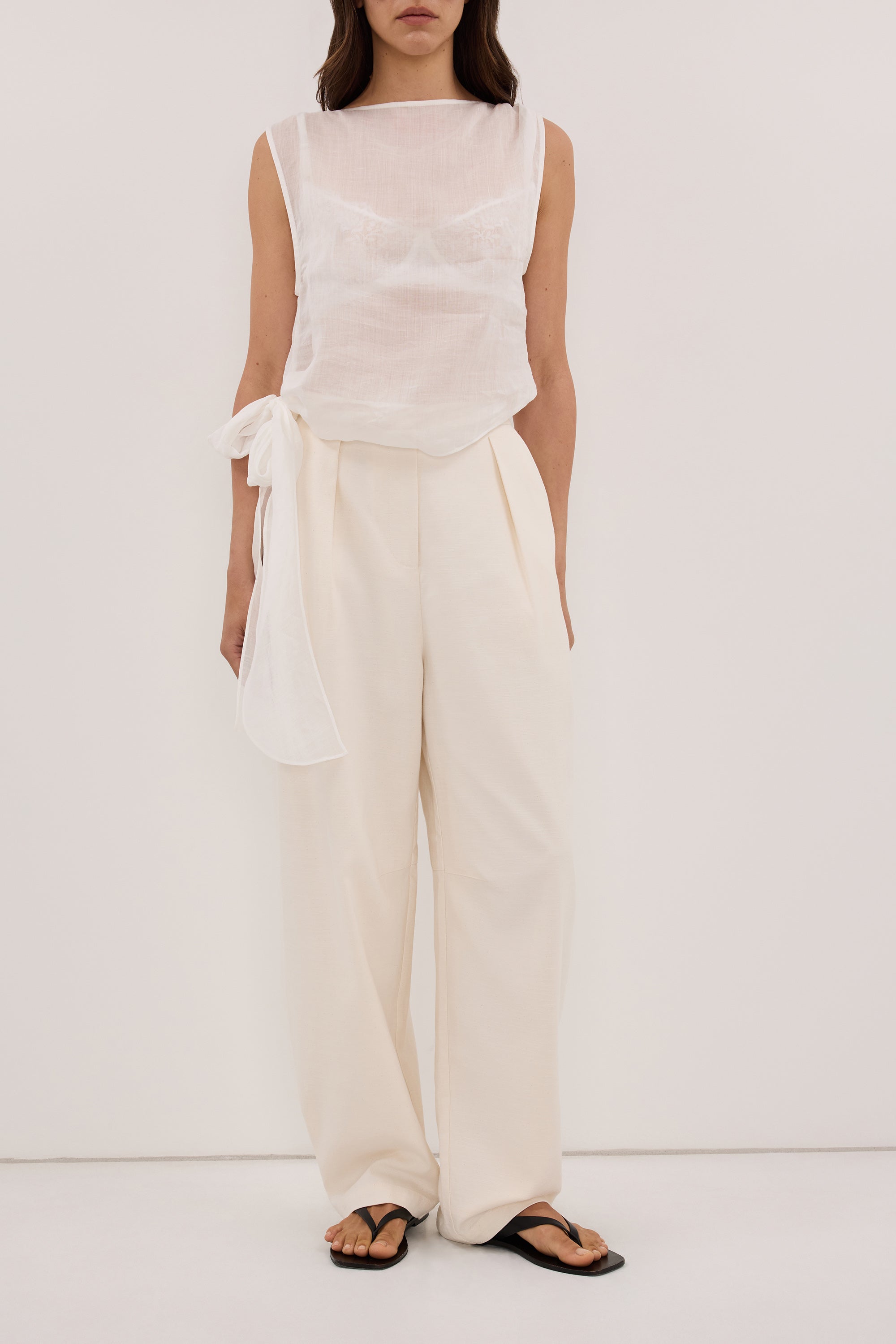 CAMILLE CREAM TWILL BARREL LEG PANT
