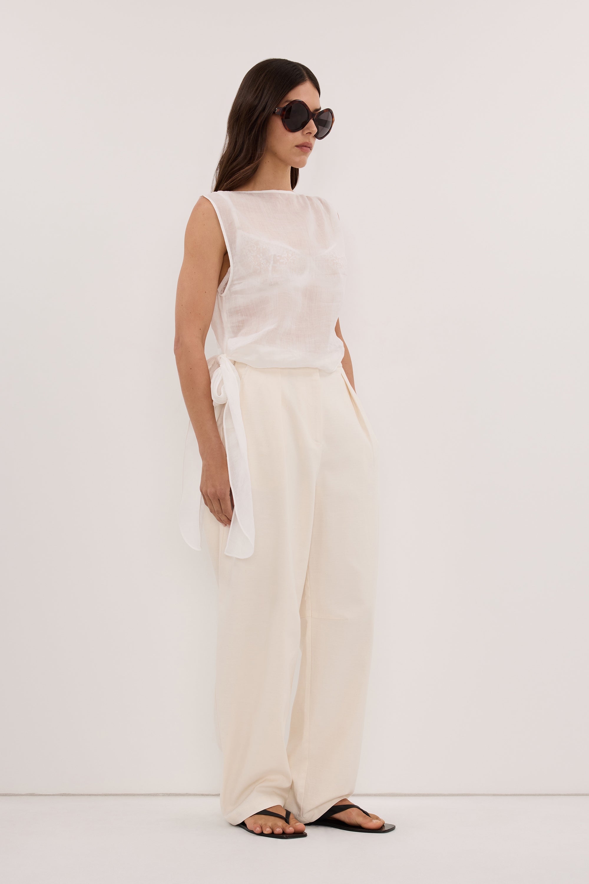 CAMILLE CREAM TWILL BARREL LEG PANT