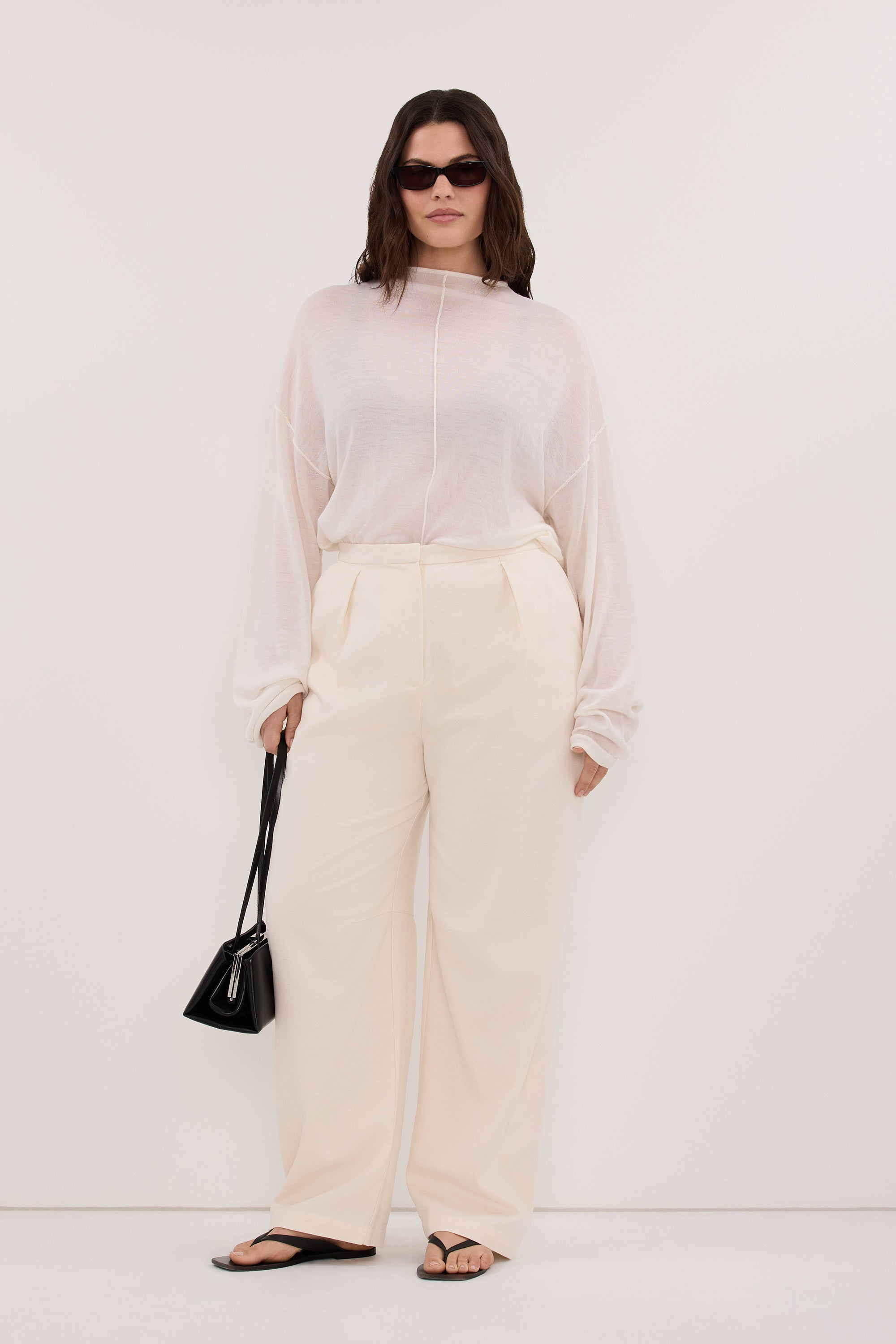 CAMILLE CREAM TWILL BARREL LEG PANT