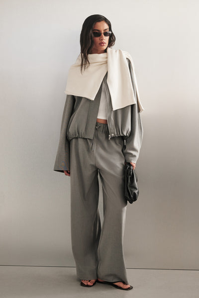 Anaya  wearing KENDALL STEEL GREY DRAWSTRING PANT