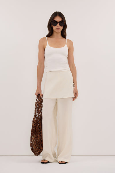 Helena  wearing CALIA CREAM BUTTON WRAP PANT