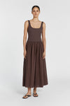 MON CHOCOLATE SCOOP NECK MIDI DRESS