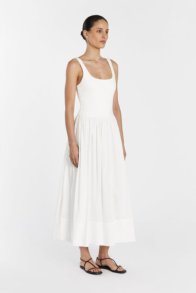 MON WHITE SCOOP NECK MIDI DRESS | Dissh