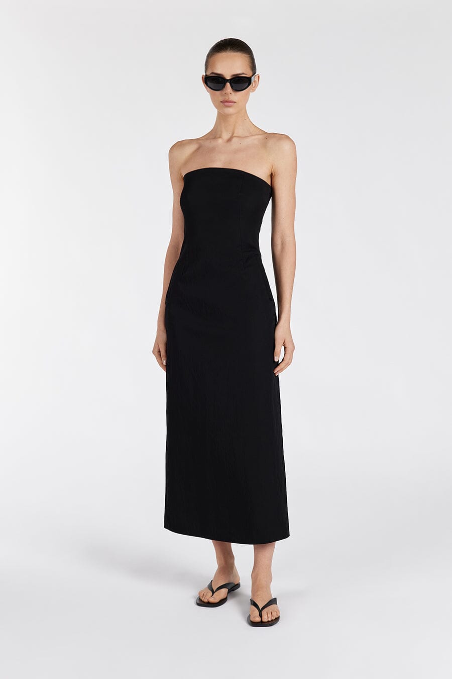 OPAL BLACK STRAPLESS MIDI DRESS Clothing DISSH Boutiques 6 BLACK 