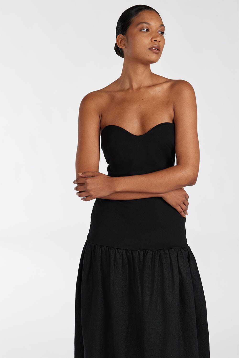ELLISON BLACK STRAPLESS MIDI DRESS Clothing DISSH Boutiques 