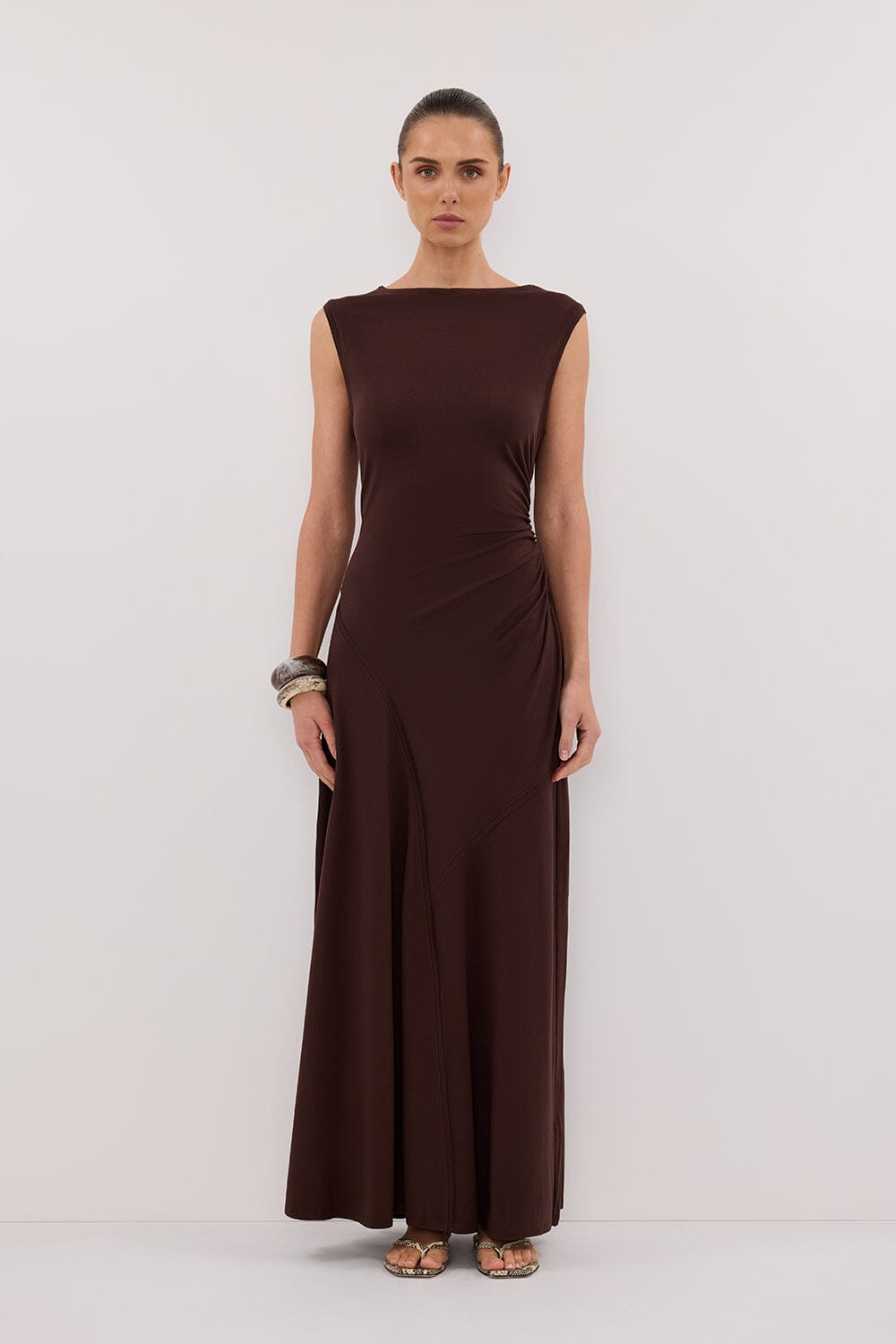 HADLEY CHOC SLEEVELESS MAXI DRESS Clothing DISSH Boutiques XS CHOCOLATE 