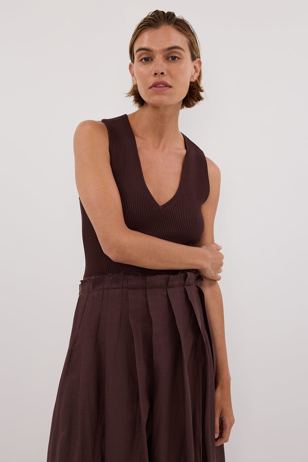 HOLLY BITTER CHOC HYBRID MIDI DRESS Clothing DISSH Boutiques 