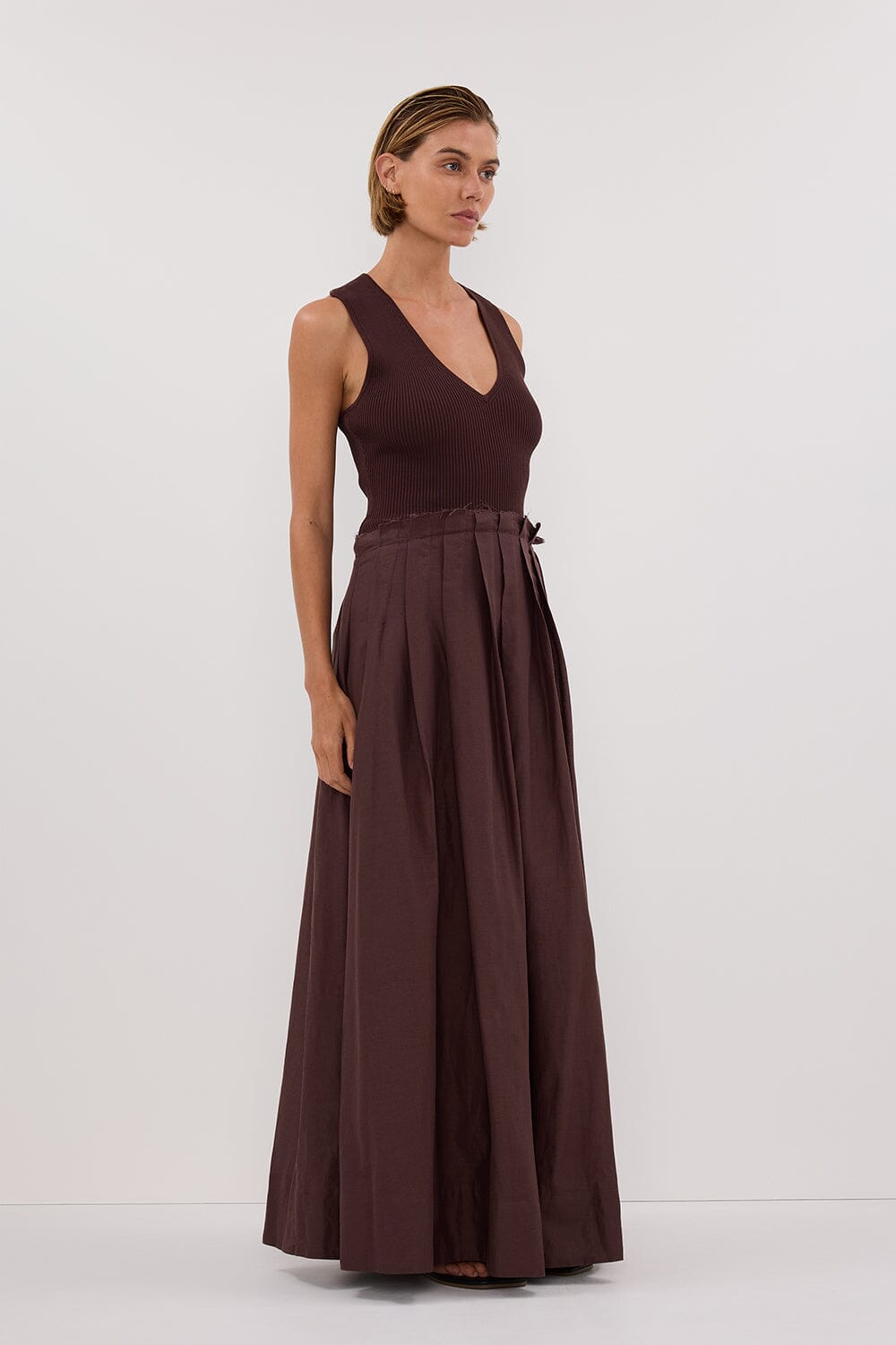 HOLLY BITTER CHOC HYBRID MIDI DRESS Clothing DISSH Boutiques 