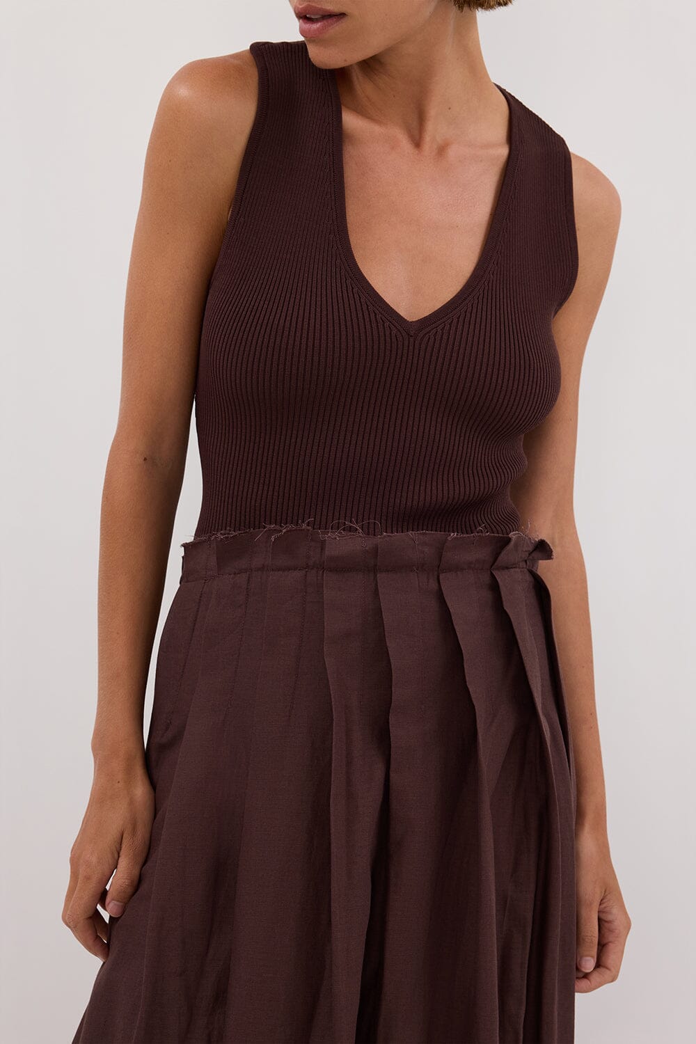 HOLLY BITTER CHOC HYBRID MIDI DRESS Clothing DISSH Boutiques 