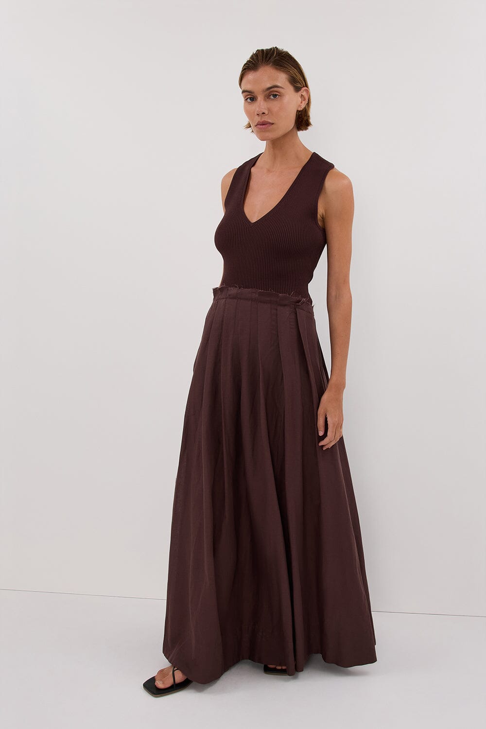 HOLLY BITTER CHOC HYBRID MIDI DRESS Clothing DISSH Boutiques 