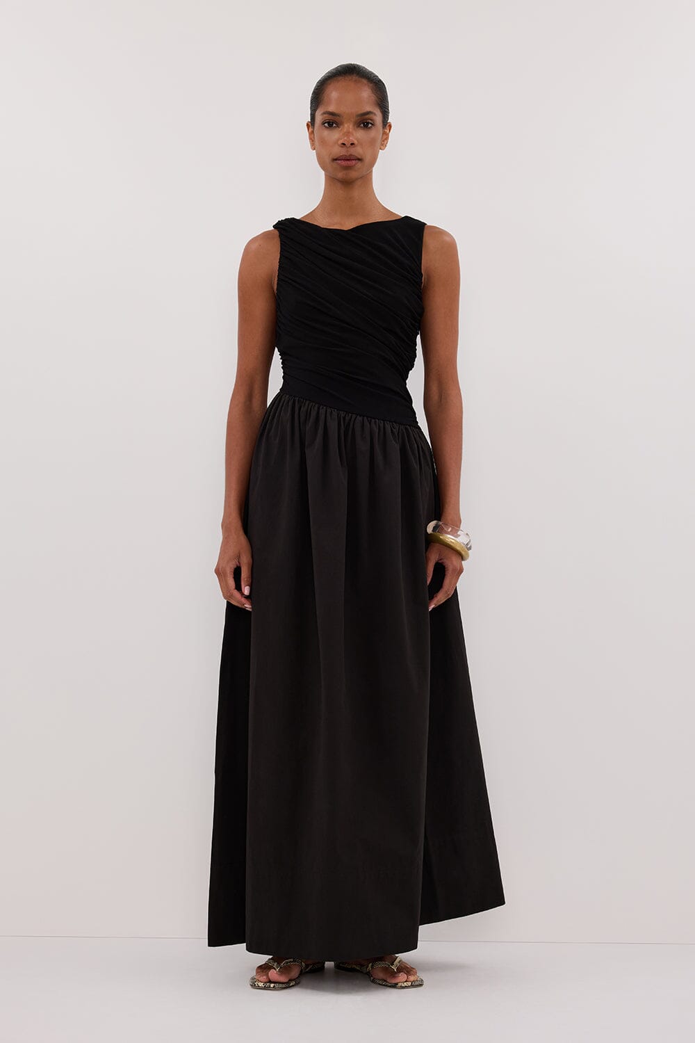 ALEXANDRA BLACK HYBRID MIDI DRESS Clothing DISSH Boutiques 14 BLACK 