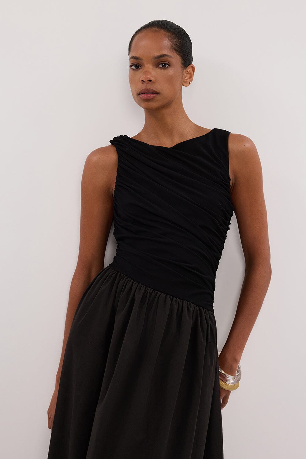 ALEXANDRA BLACK HYBRID MIDI DRESS Clothing DISSH Boutiques 