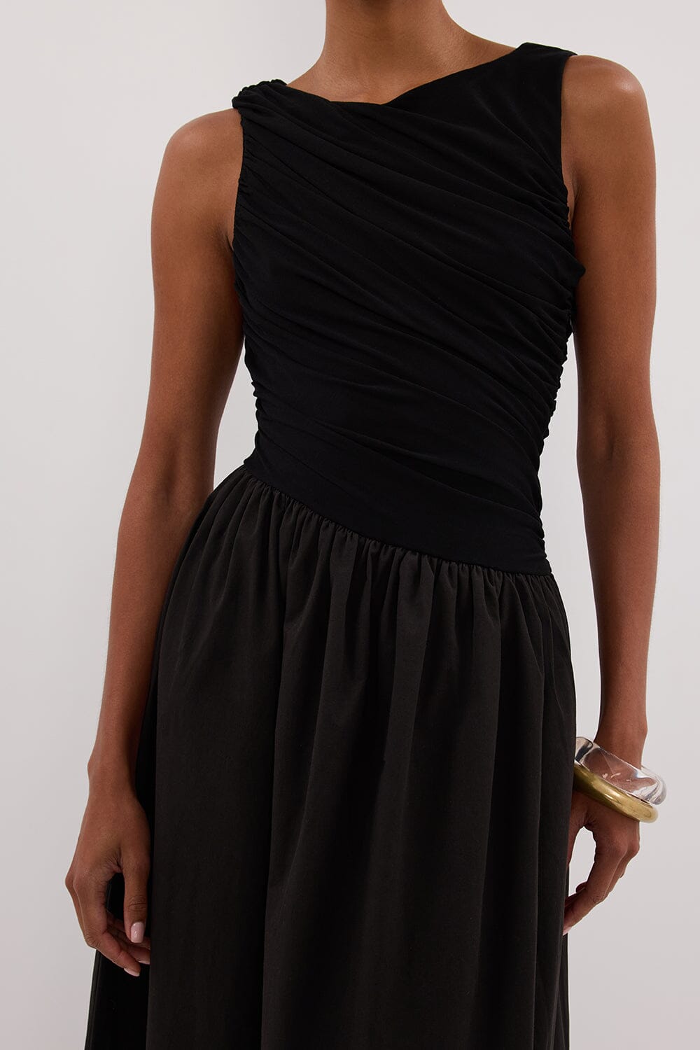 ALEXANDRA BLACK HYBRID MIDI DRESS Clothing DISSH Boutiques 