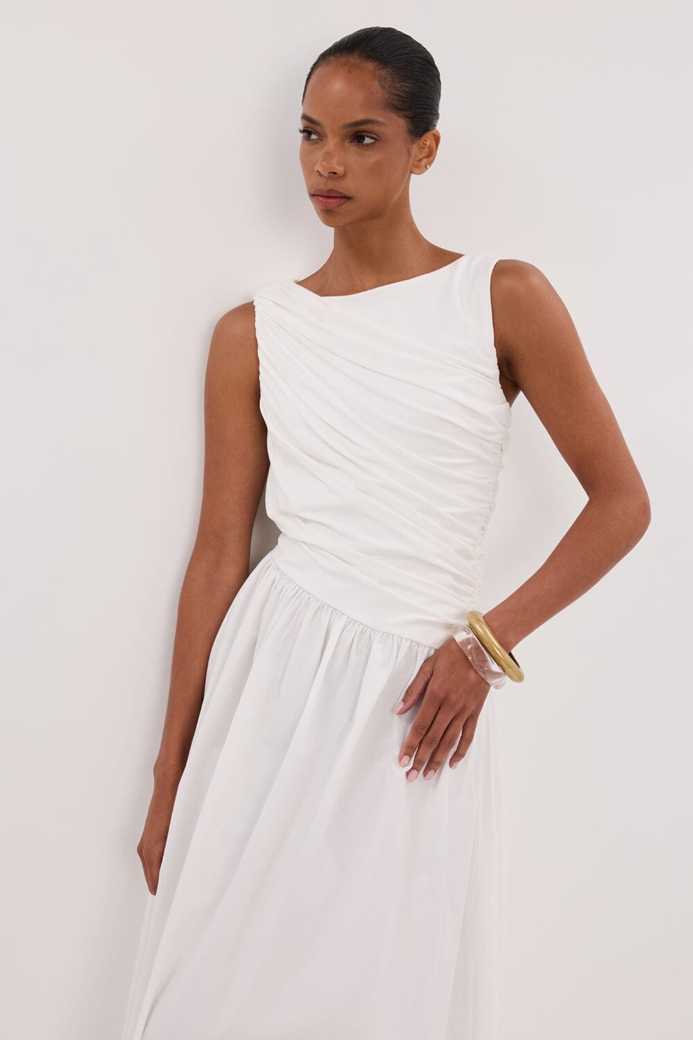 ALEXANDRA WHITE HYBRID MIDI DRESS Clothing DISSH Boutiques 