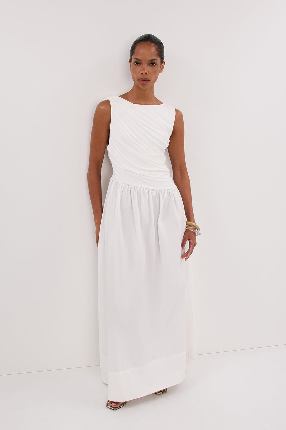 ALEXANDRA WHITE HYBRID MIDI DRESS Clothing DISSH Boutiques 