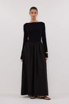 ABIGAIL BLACK HYBRID LONG SLEEVE MIDI DRESS