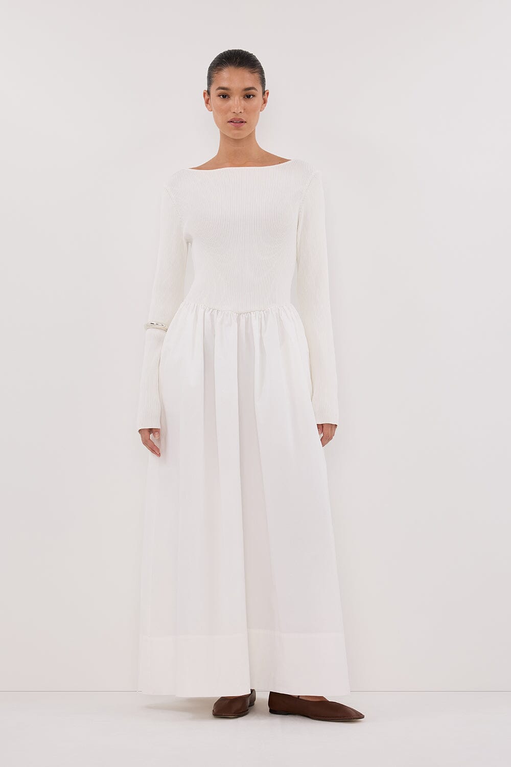 ABIGAIL WHITE HYBRID MIDI DRESS Clothing DISSH Boutiques 