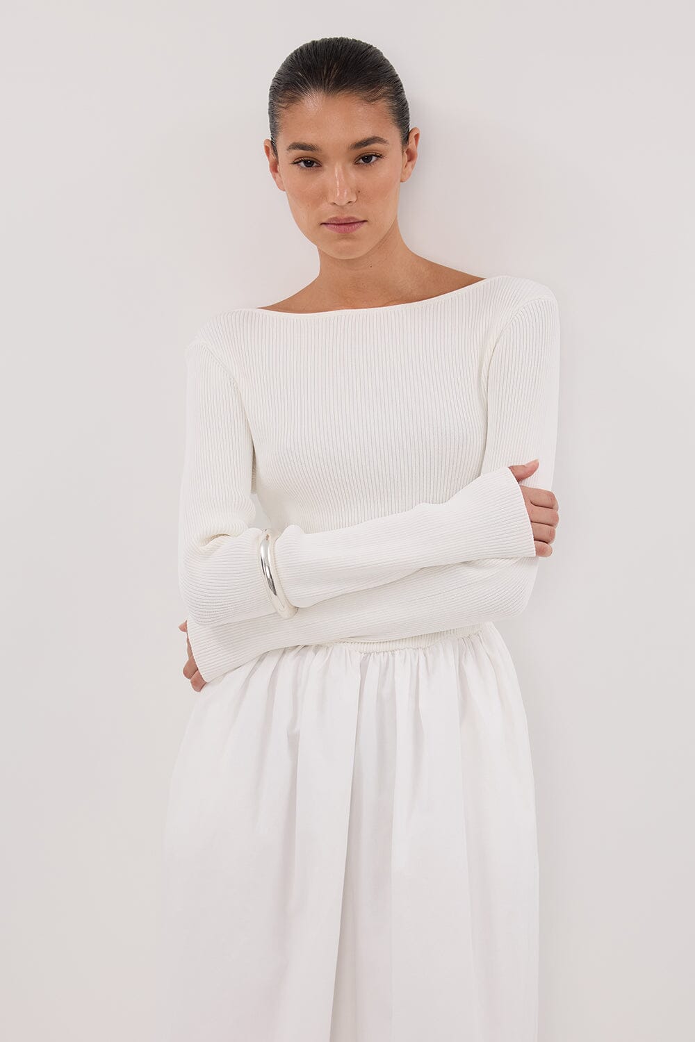 ABIGAIL WHITE HYBRID MIDI DRESS Clothing DISSH Boutiques 