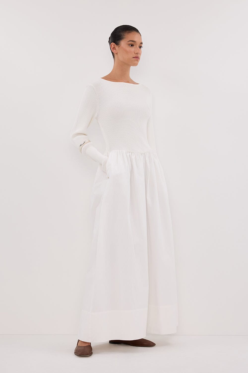 ABIGAIL WHITE HYBRID MIDI DRESS Clothing DISSH Boutiques 