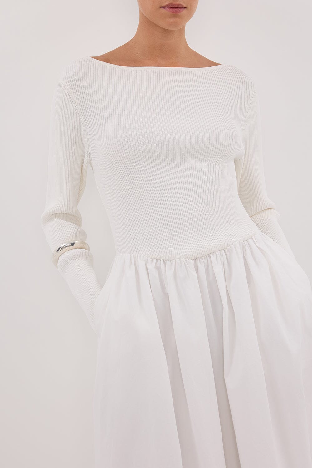 ABIGAIL WHITE HYBRID MIDI DRESS Clothing DISSH Boutiques 