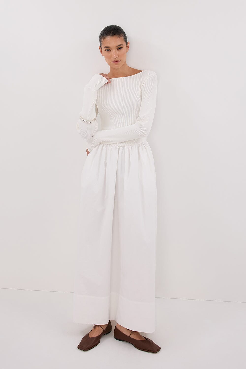 ABIGAIL WHITE HYBRID MIDI DRESS Clothing DISSH Boutiques 
