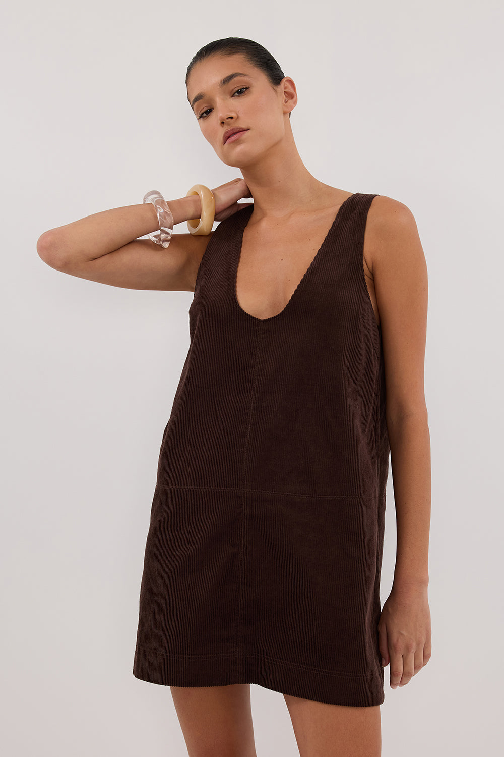 MILA CHOC COTTON CORD MINI DRESS Clothing DISSH Boutiques 