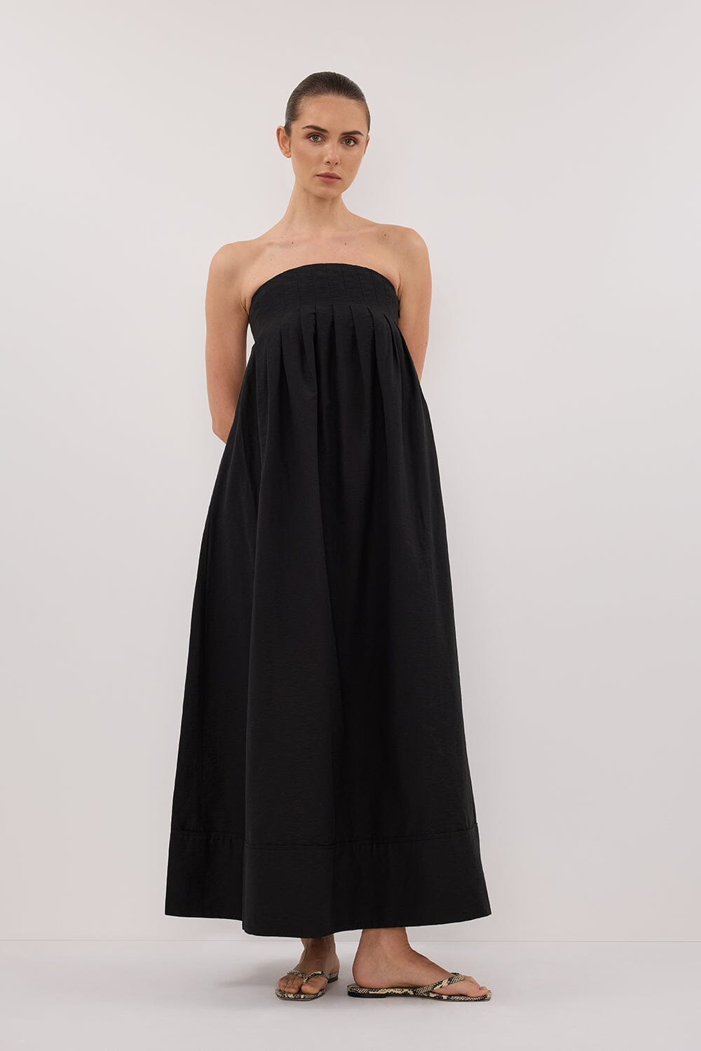 MORGAN BLACK STRAPLESS MIDI DRESS Clothing DISSH Boutiques 6 BLACK 