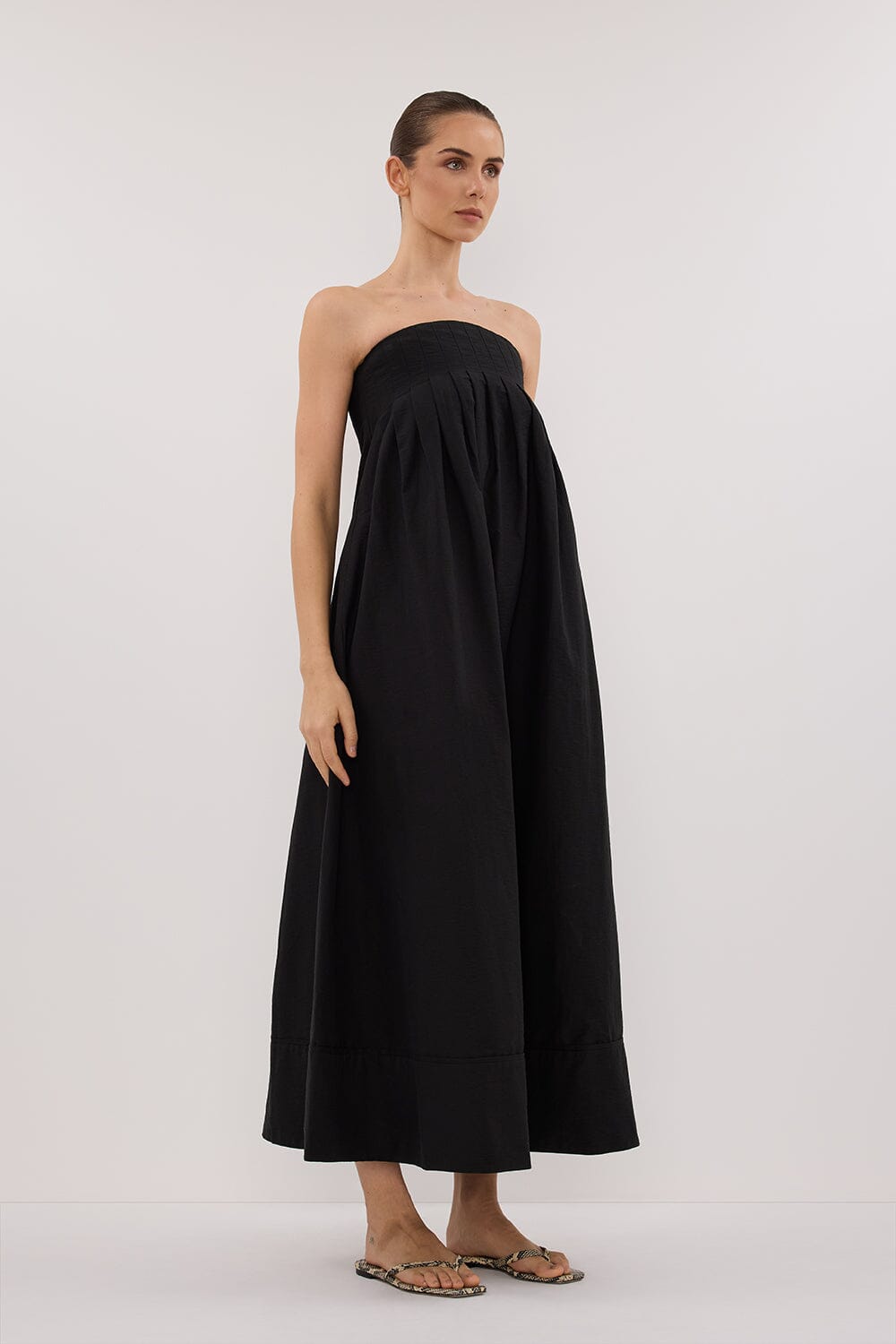 MORGAN BLACK STRAPLESS MIDI DRESS Clothing DISSH Boutiques 